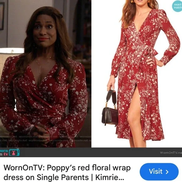 Reformation red floral wrap crepe midi dress WORN ON TV NEW - Picture 3 of 16